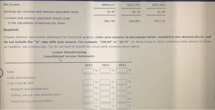 Solved Horizontal Analysis Of Income Statements Chegg