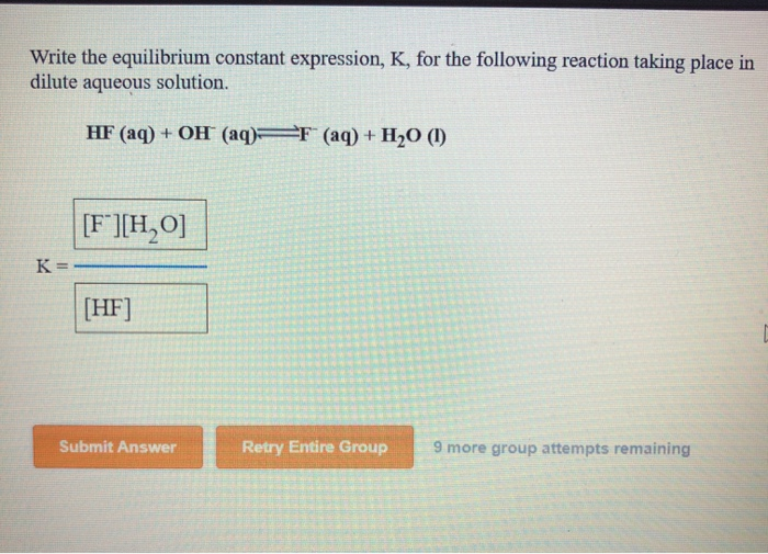 Solved Write The Equilibrium Constant Expression K For The Chegg