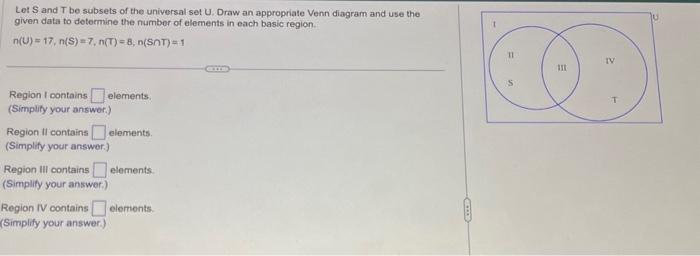 Solved Let S And T Be Subsets Of The Universal Set U Draw Chegg