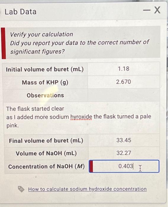 Solved Lab Data Verify Your Calculation Did You Report Your Chegg