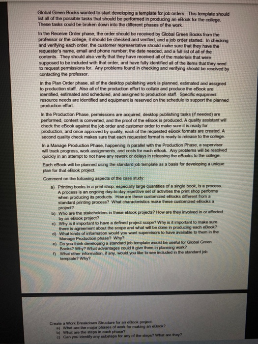 Solved Mini Case Study Defining Standard Projects At Global Chegg