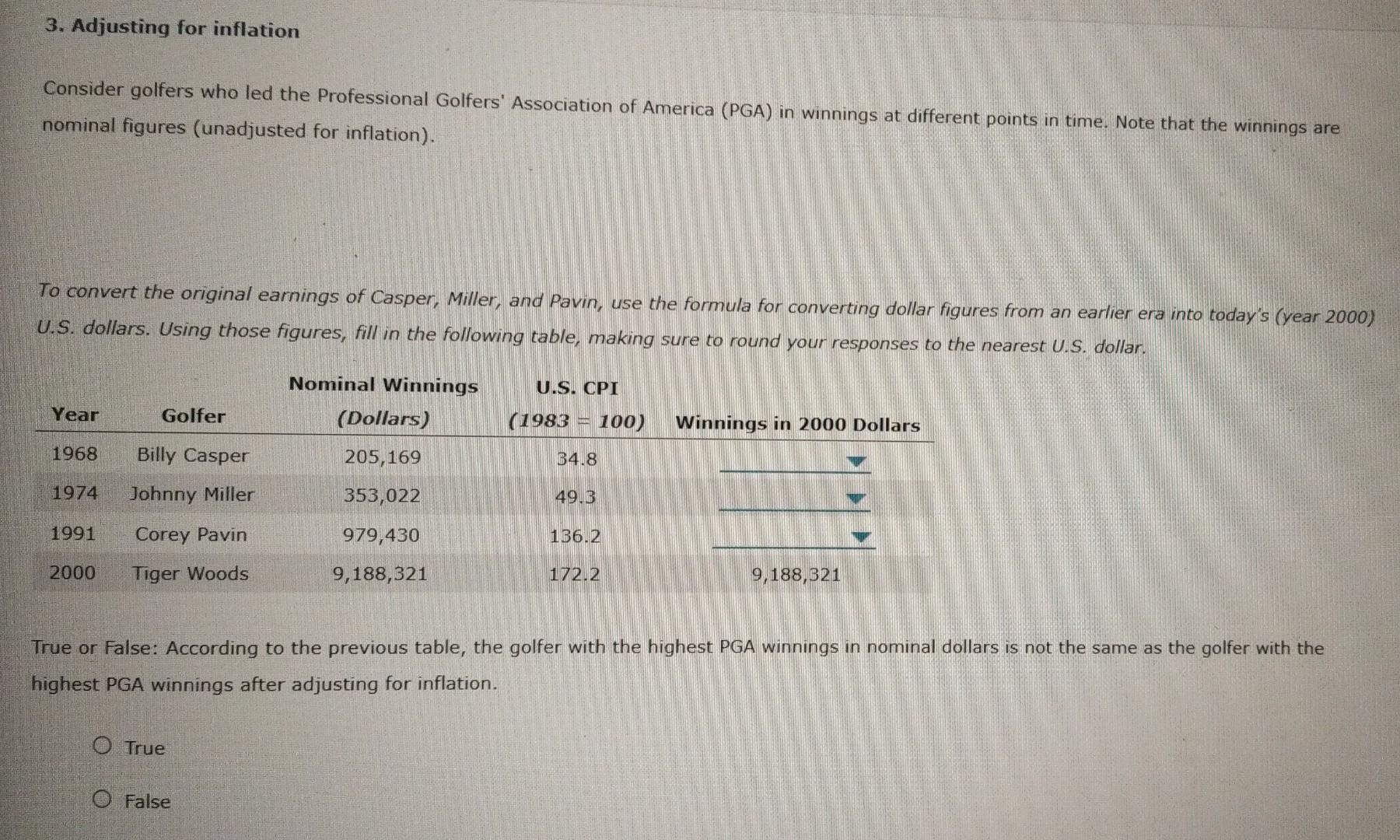 Solved 3 Adjusting For Inflation Consider Golfers Who Led Chegg