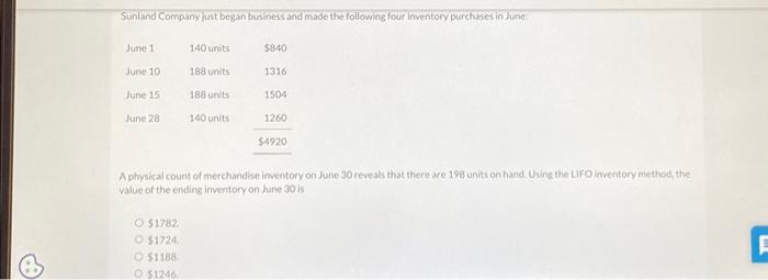 Solved Sunland Company Just Began Business And Made The Chegg