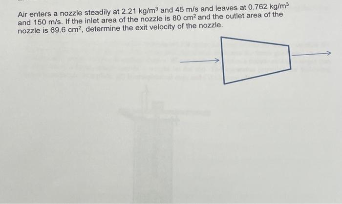 Solved Air Enters A Nozzle Steadily At 2 21 Kg M3 And 45 M S Chegg