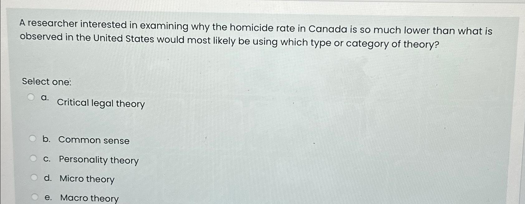 Solved A Researcher Interested In Examining Why The Homicide Chegg