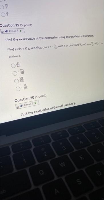 Solved Question Point Find The Exact Value Of The Chegg