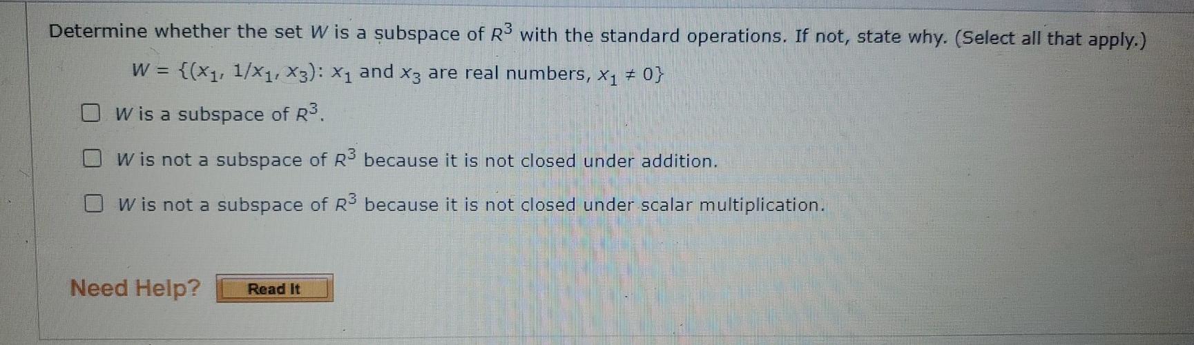 Solved Determine Whether The Set W Is A Subspace Of R3 With Chegg