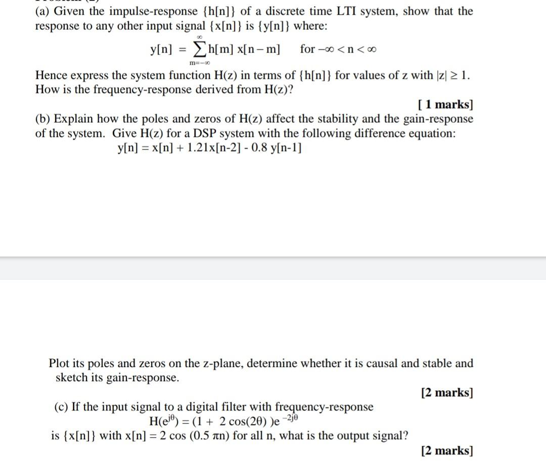 Solved M 0 A Given The Impulse Response H N Of A Chegg