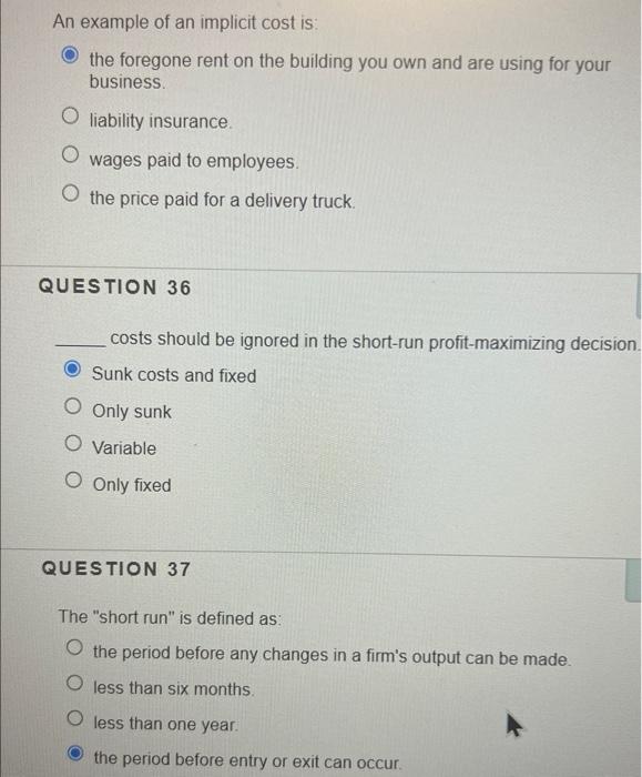 Solved An Example Of An Implicit Cost Is The Foregone Rent Chegg