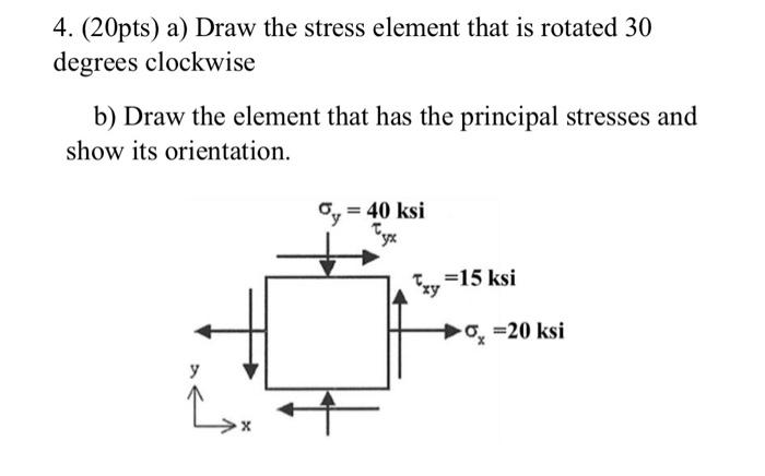 Solved 4 20pts A Draw The Stress Element That Is Rotated Chegg