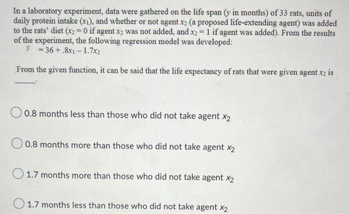 Solved In A Laboratory Experiment Data Were Gathered On The Chegg