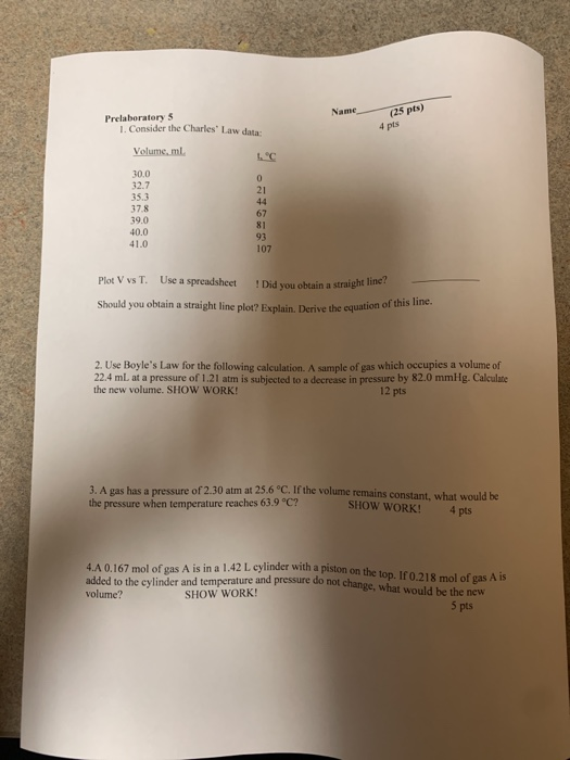 Solved Name Prelaboratory S Pts Pts Consider The Chegg