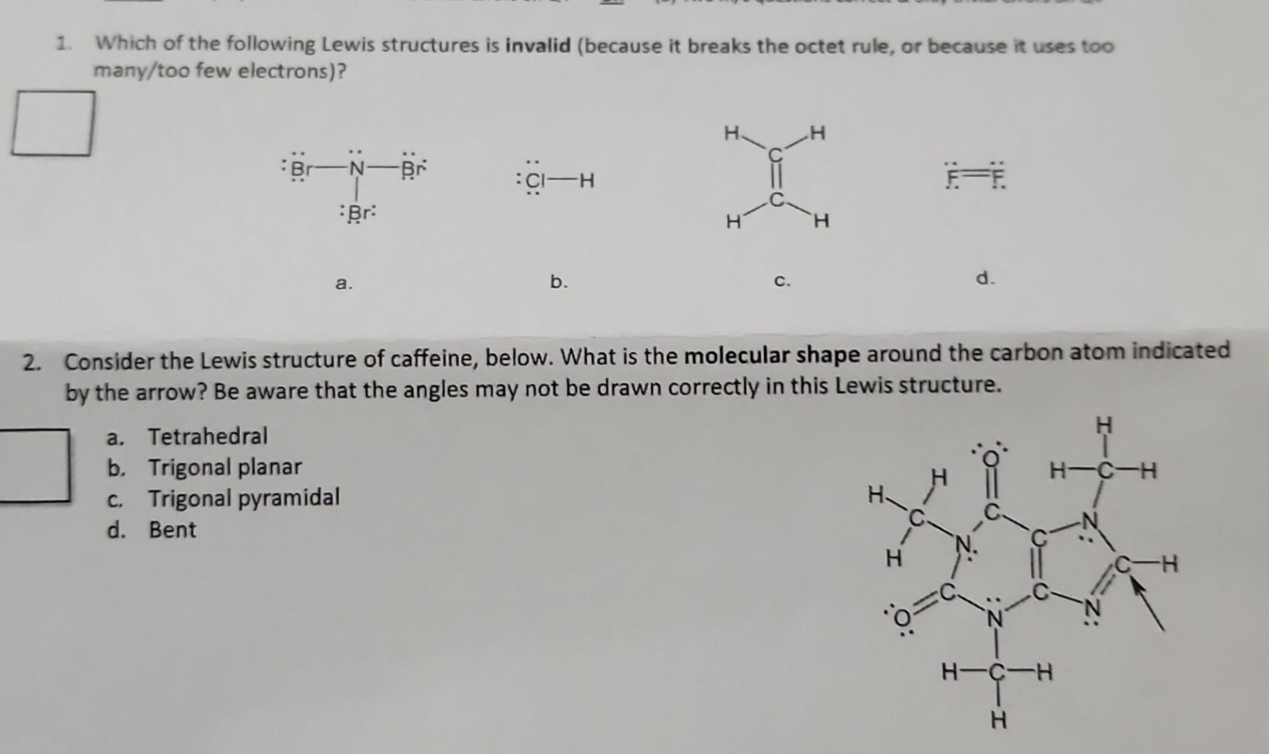 Which Of The Following Lewis Structures Is Invalid Chegg