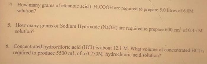 Solved 4 How Many Grams Of Ethanoic Acid CH COOH Are Chegg