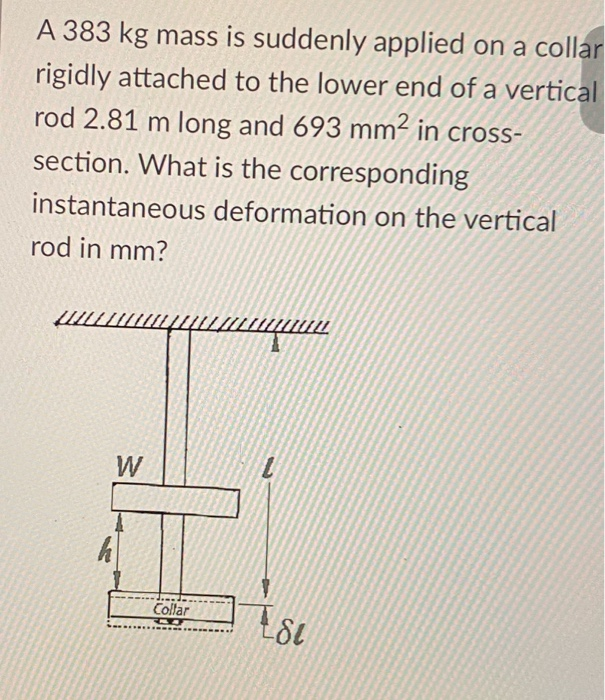 Solved A Kg Mass Is Suddenly Applied On A Collar Rigidly Chegg