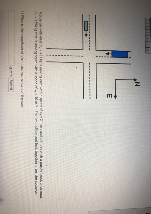 Solved 2 3 4 5 6 IN E 1 A Blue Car With Mass Me 433 Kg Is Chegg