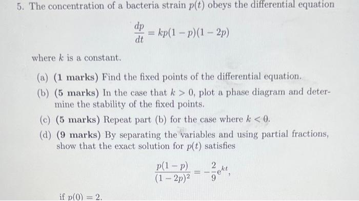 Solved The Concentration Of A Bacteria Strain P T