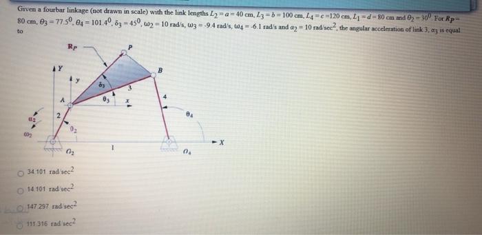 Solved Given A Fourbar Linkage Not Drawn In Scale With The Chegg