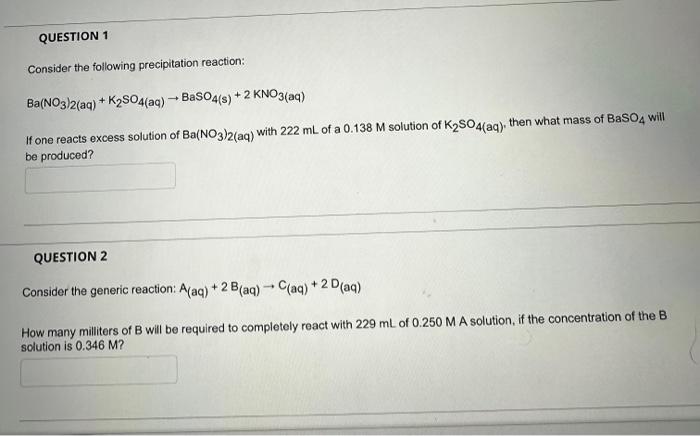 Solved Consider The Following Precipitation Reaction Chegg