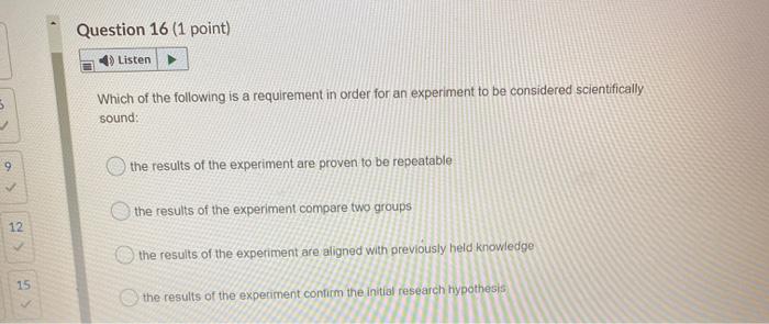 Solved Question 16 1 Point Listen 5 Which Of The Following Chegg