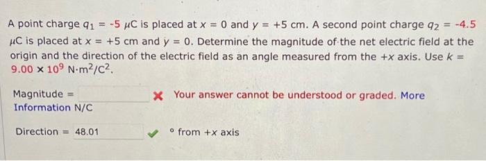 Solved A point charge q1 5μC is placed at x 0 and y 5 cm Chegg