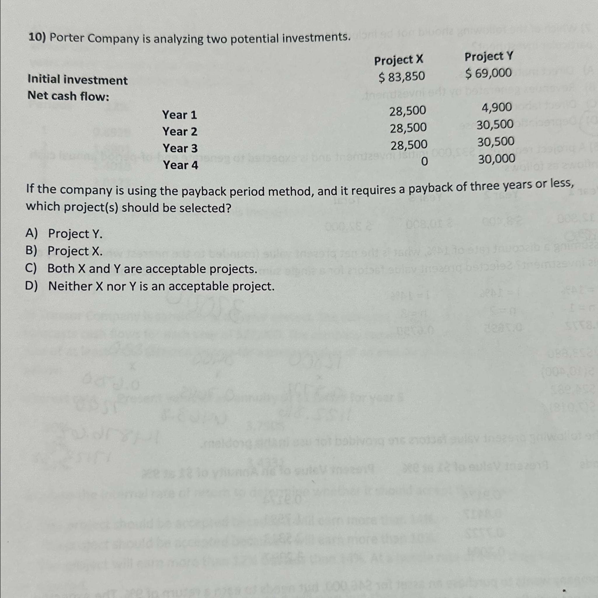 Solved Porter Company Is Analyzing Two Potential Chegg