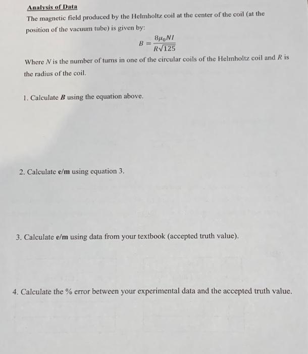 Solved Measurement Of The Charge To Mass Ratio E M Of The Chegg