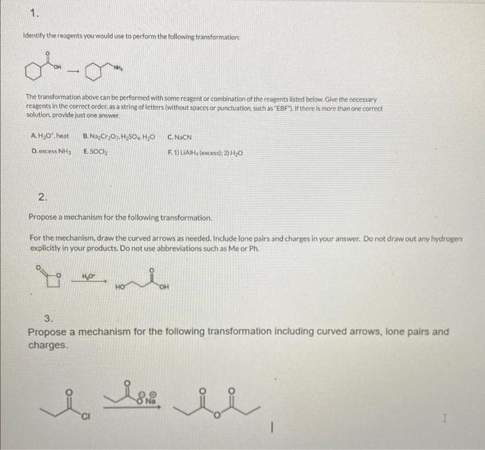 Solved Identify The Reagents You Would Use To Perform The Chegg