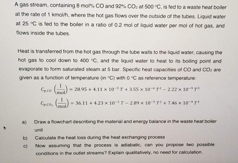 Solved A Gas Stream Containing Mol Co And Co At Chegg