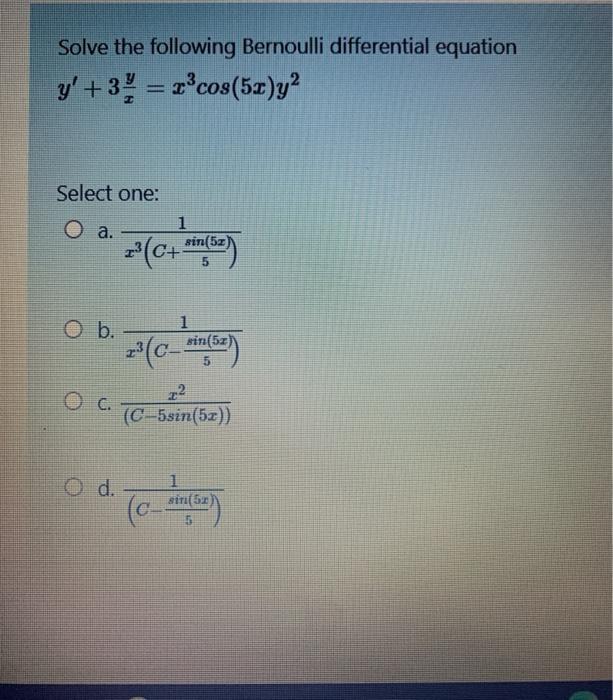 Solved Solve The Following Bernoulli Differential Equation Chegg