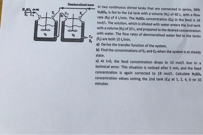 Solved In Two Continuous Stirred Tanks That Are Connected In Chegg