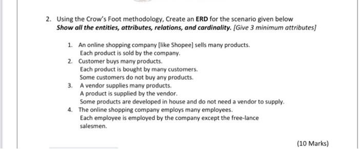 Solved Using The Crow S Foot Methodology Create An Erd Chegg