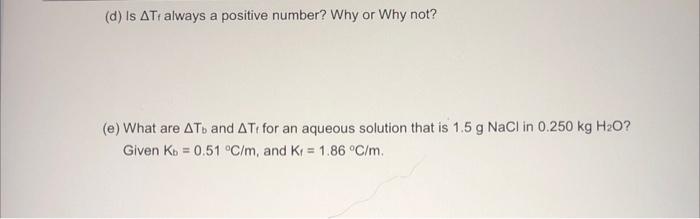 Solved Out The Equation Relating Boiling Point Elevation To Chegg