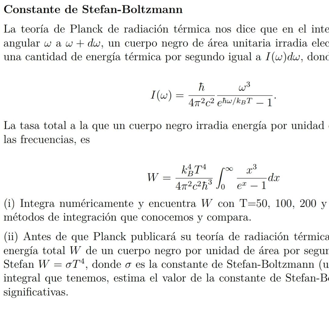 Solved Constante De Stefan Boltzmann La Teor A De Planck De Chegg