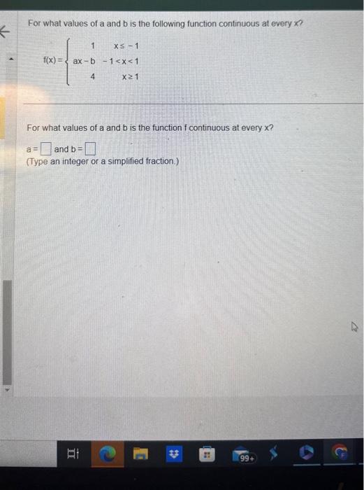 Solved For What Values Of A And B Is The Following Function Chegg