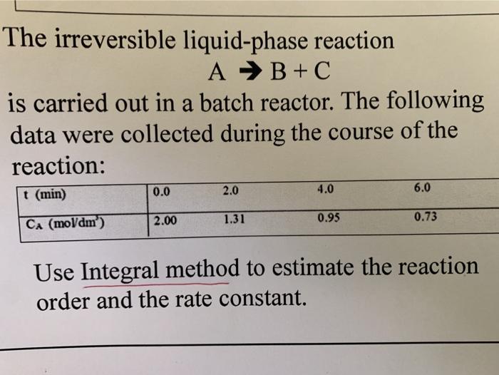 Solved The Irreversible Liquid Phase Reaction A B C Is Chegg