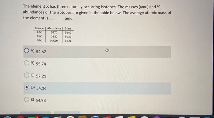 Solved The Element X Has Three Naturally Occurring Isotopes Chegg