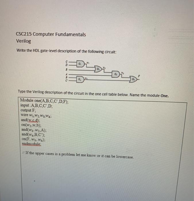 Solved CSC215 Computer Fundamentals Verilog Write The HDL Chegg