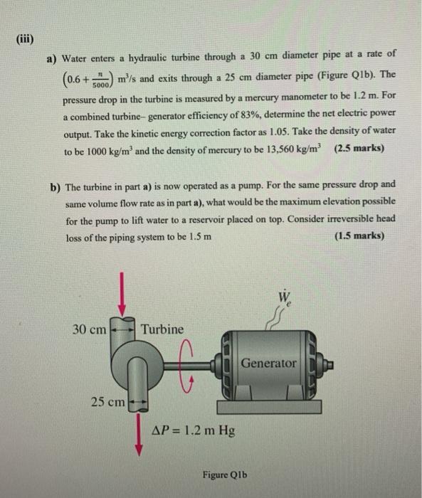 Solved Iii A Water Enters A Hydraulic Turbine Through A Chegg