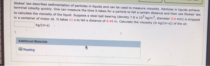 Solved Stokes Law Describes Sedimentation Of Particles In Chegg