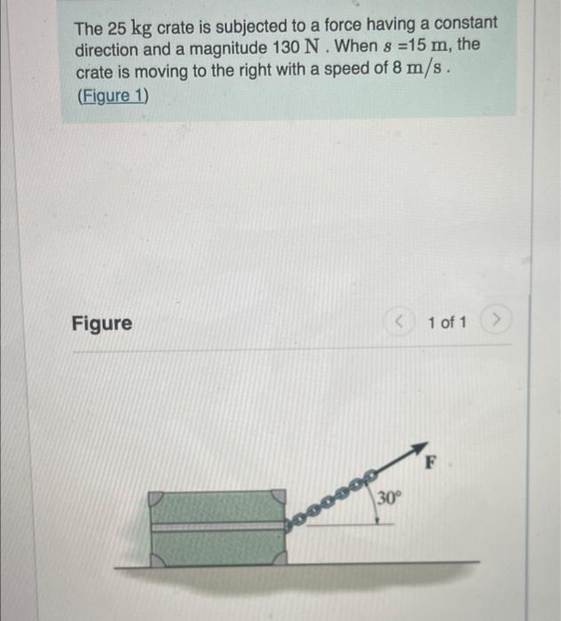 Solved The Kg Crate Is Subjected To A Force Having A Chegg