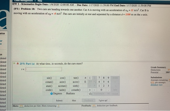 Solved Class Management Help Hw Kinematics Begin Date Chegg