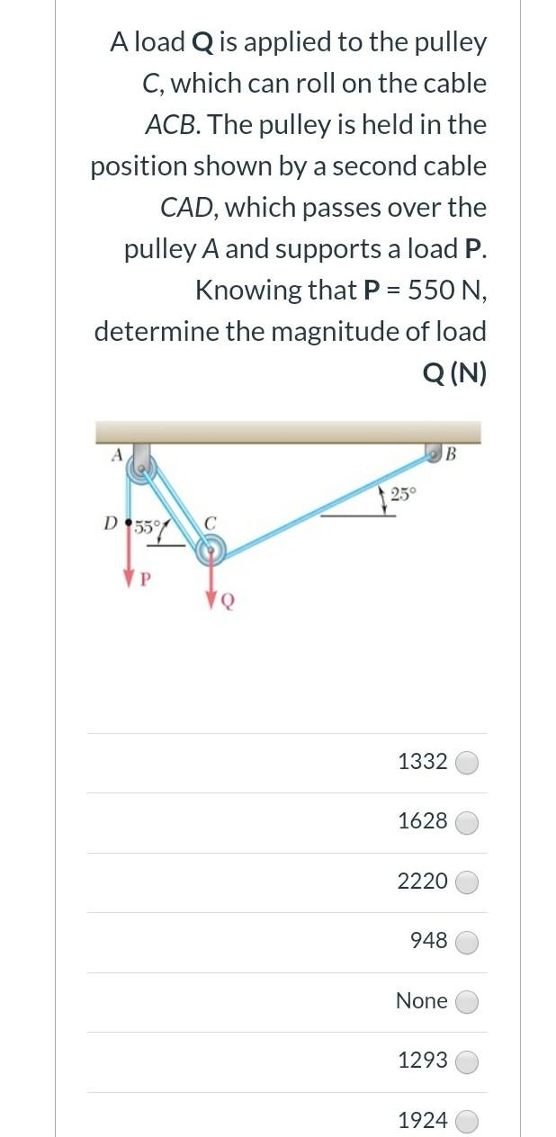 Solved A Load Q Is Applied To The Pulley C Which Can Roll Chegg