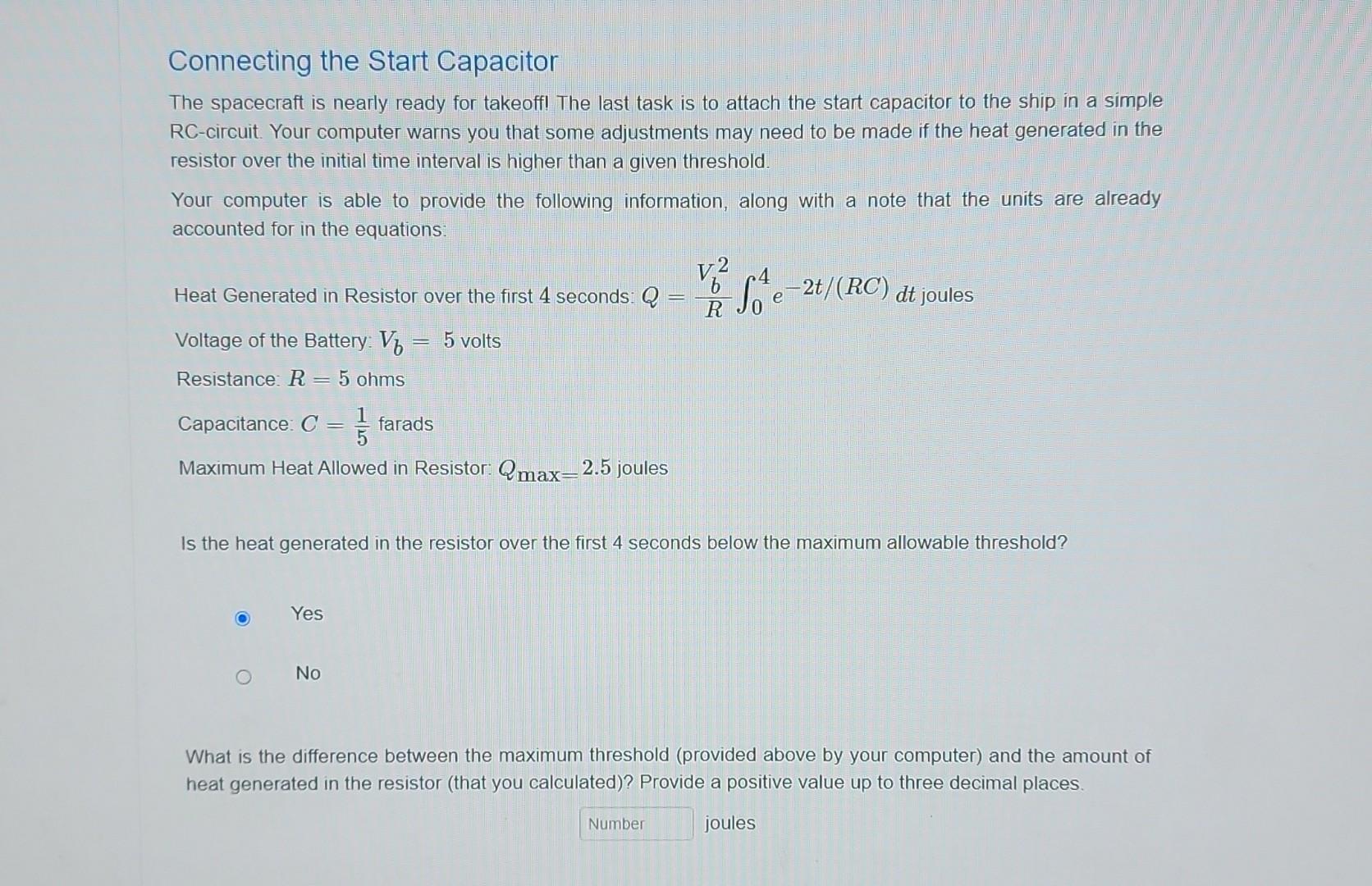 Solved Connecting The Start Capacitor The Spacecraft Is Chegg