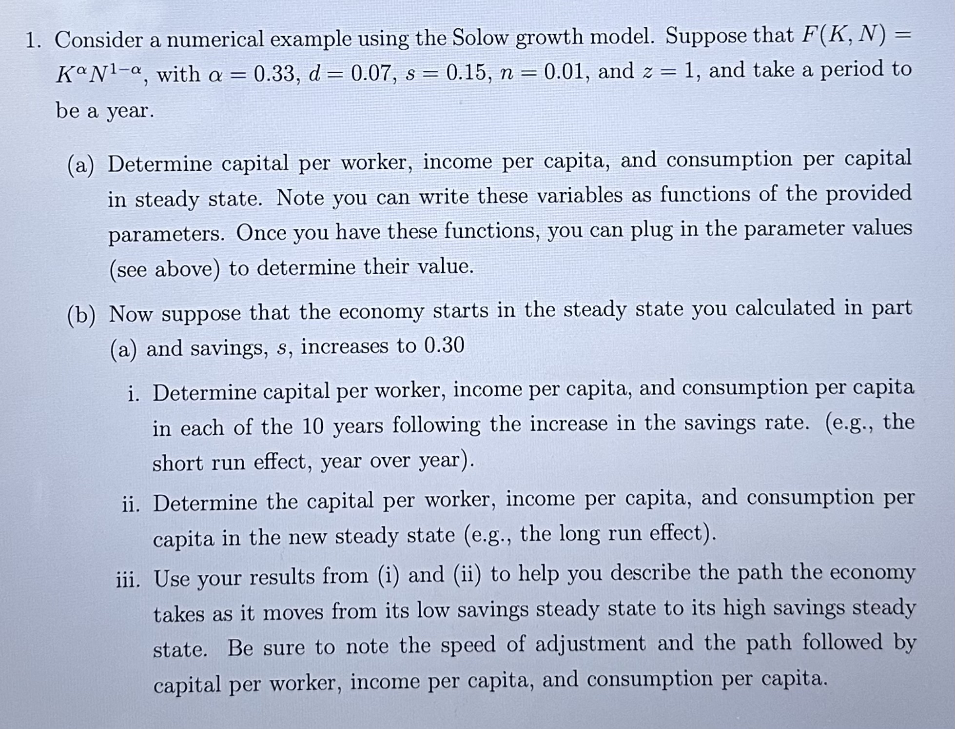 Consider A Numerical Example Using The Solow Growth Chegg