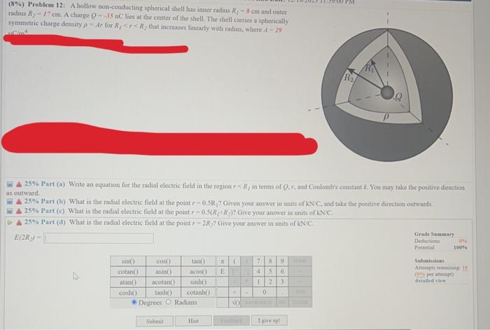 Solved Problem A Hollow Non Conducting Splierical Chegg