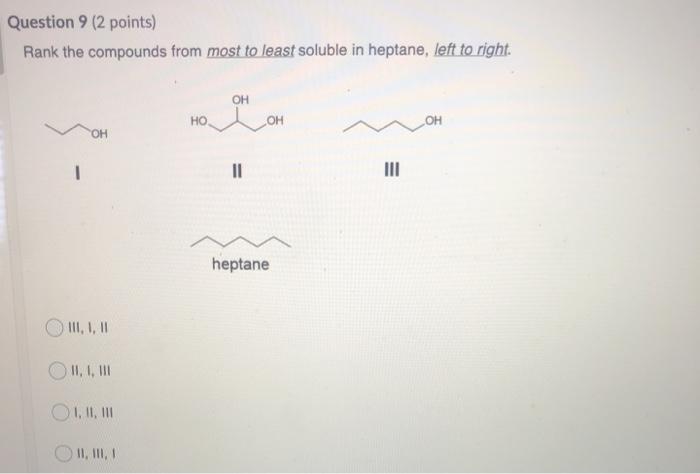 Solved Question 9 2 Points Rank The Compounds From Most To Chegg