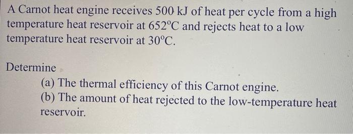 Solved A Carnot Heat Engine Receives Kj Of Heat Per Chegg