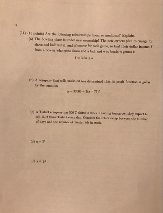 Solved 11 15 Points Are The Following Relationships Chegg