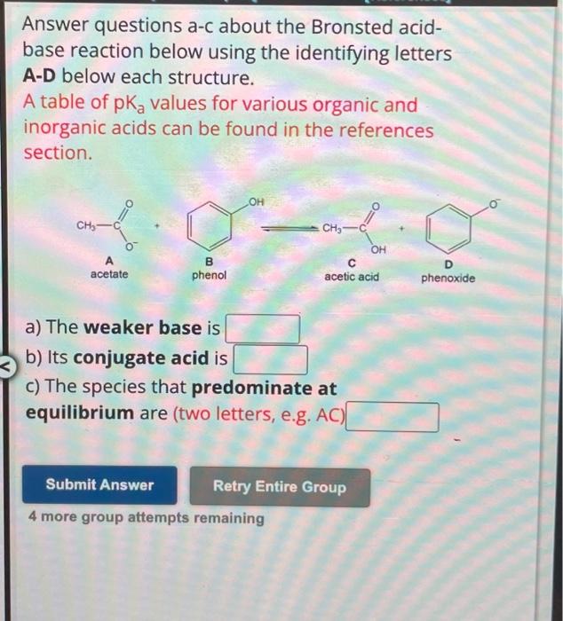 Solved Answer Questions A C About The Bronsted Acid Base Chegg